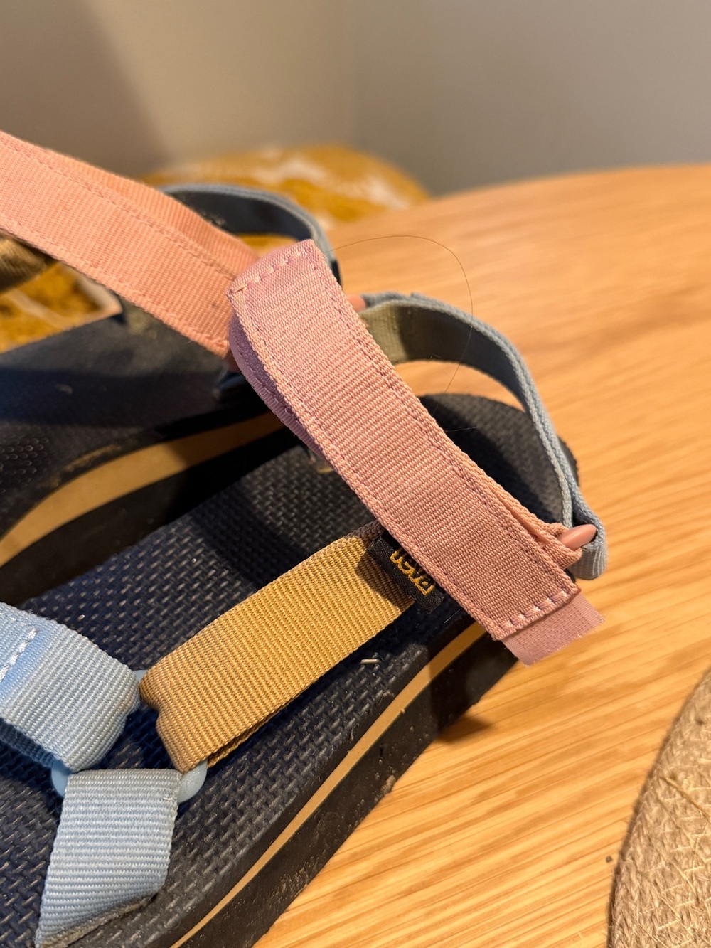Teva Platform Strap Sandals in Black with Pink & Light Blue Straps - Picture 2 of 3